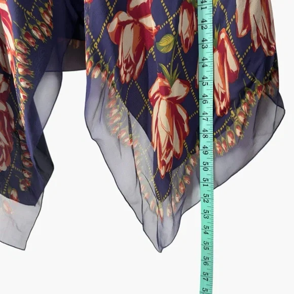 Anna Sui for Anthropologie Blue Floral Asymmetric Hem Silk Dress Size 8 - Picture 6 of 7